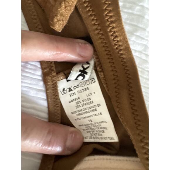 DKNY Brown Bikini Embellished Full Coverage Old Money Resort Beach Pool Size 10 - Picture 5 of 8